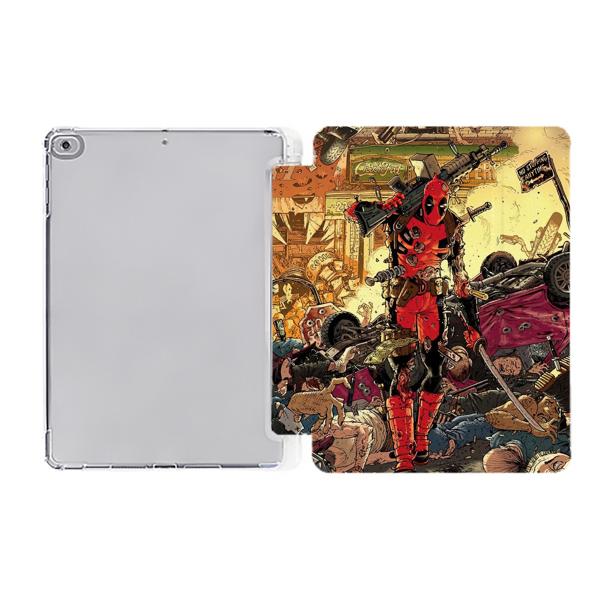 （画像用） Deadpool デッドプール IPad ケース ペン収納付き 三つ折りスタンド PUレザー×シリコン 対応機種9.5/10.5/10.9インチ